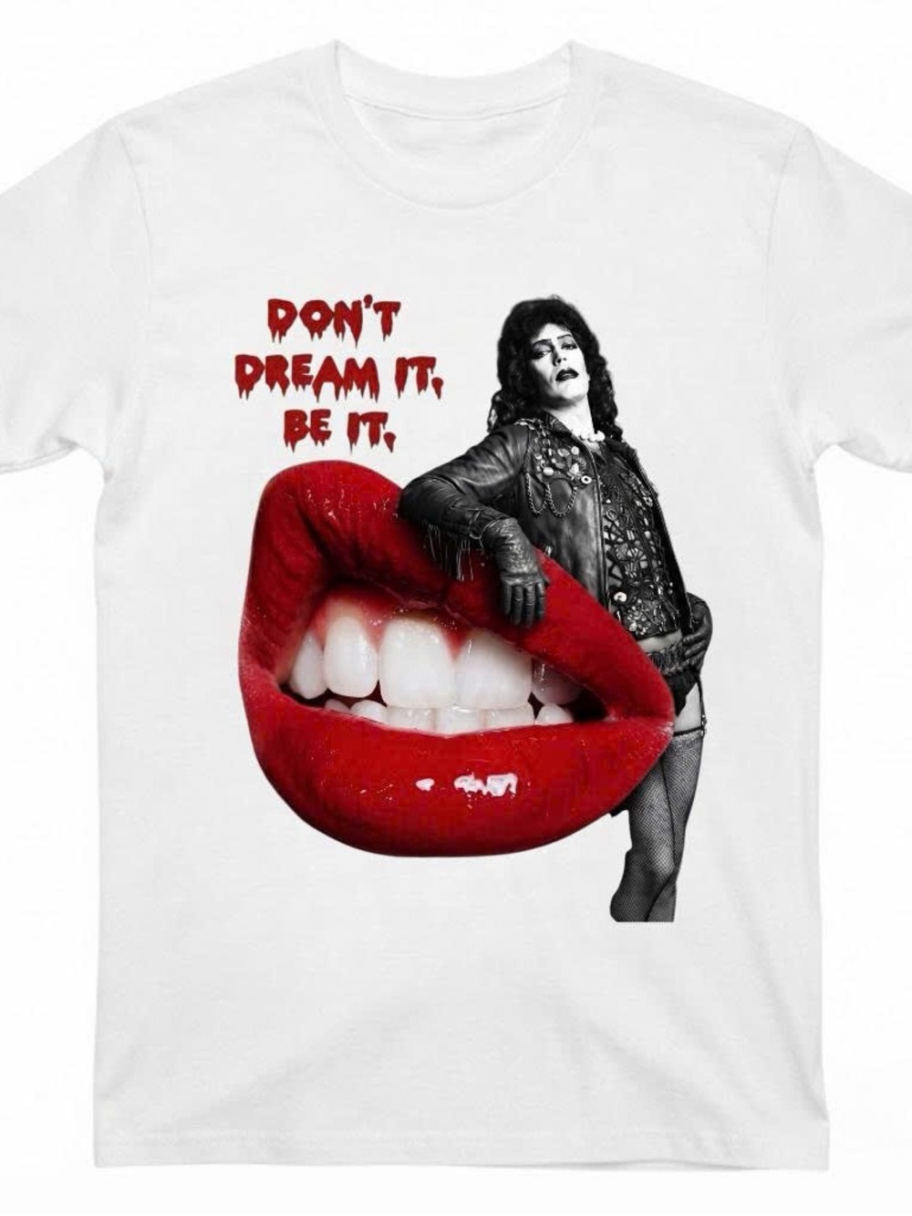 Graphic WhiteT-Shirt with Red Lips Tim Curry
